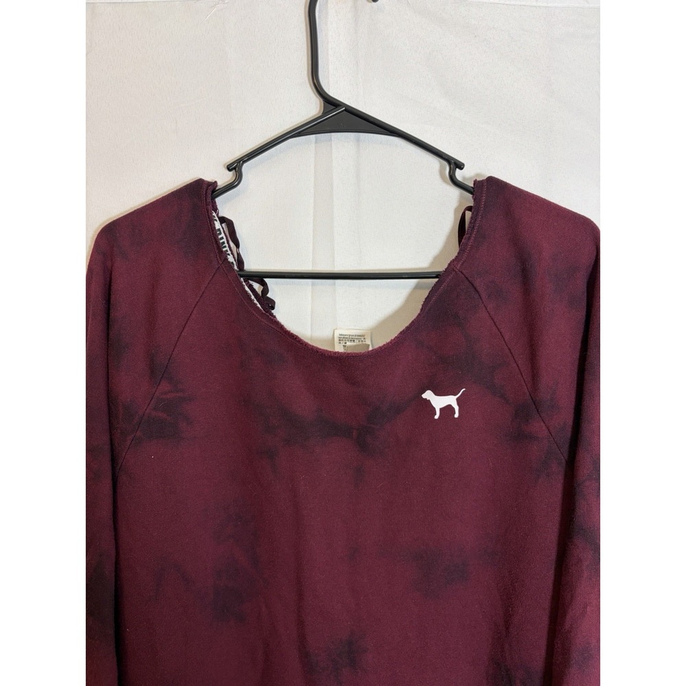 Victoria's Secret PINK Sweatshirt Red Tie Dye Raw Cut Dog Graphic Size Medium - Picture 2 of 10